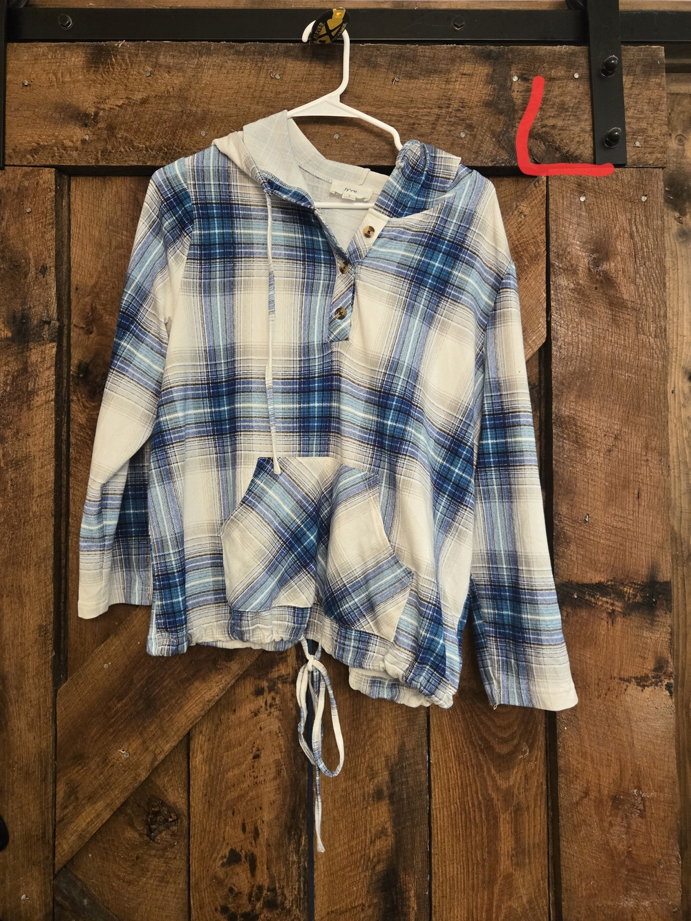 Blue Plaid Hooded Shirt - Unbranded
